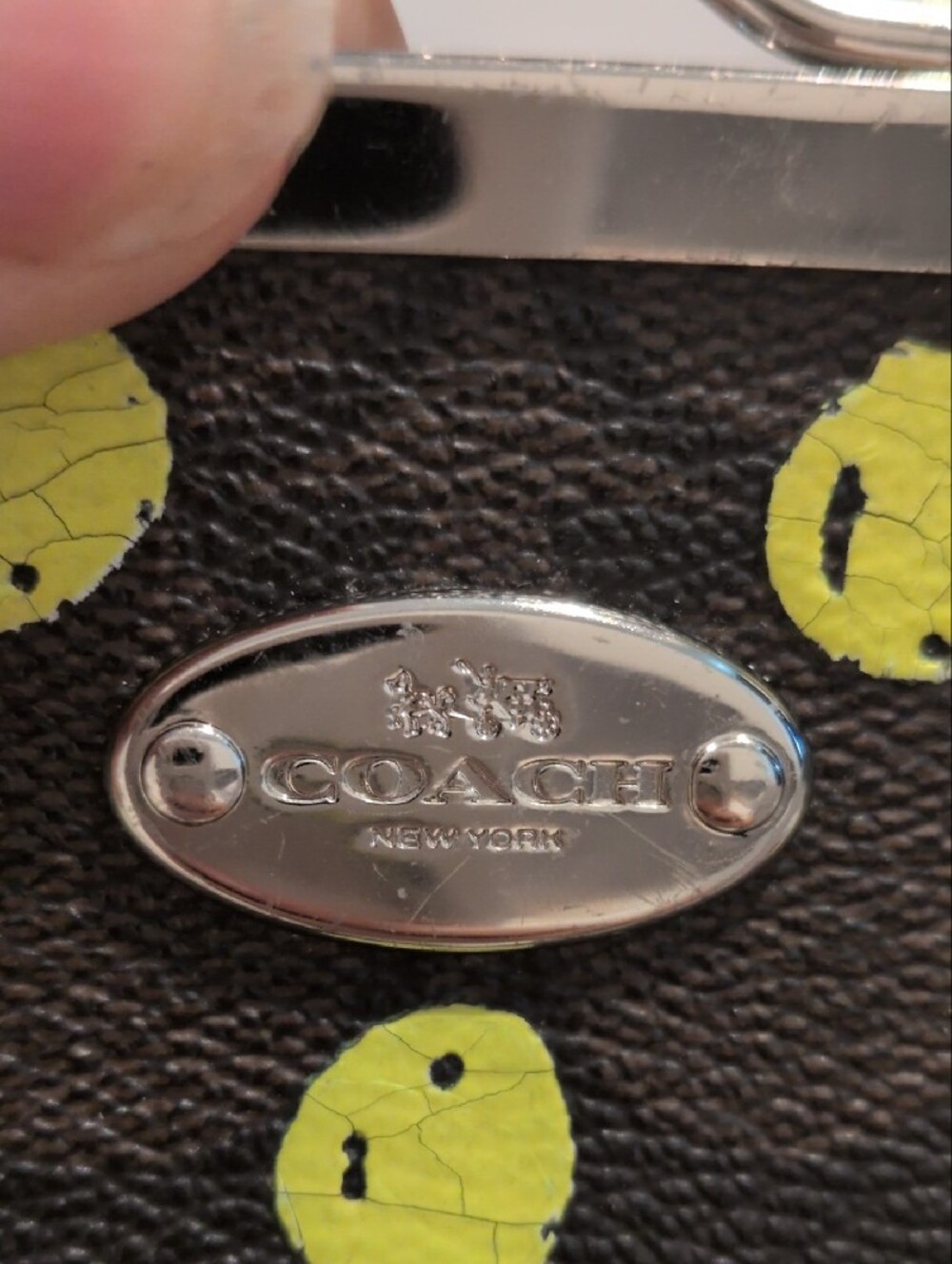Coach Polkadot Kosock Coin Purse with Neon Yellow Jacquard - Picture 8 of 10